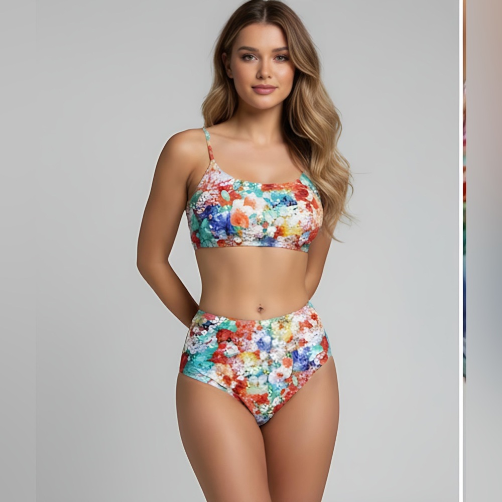 Boho Floral Print High Waisted Bikini Swimsuit